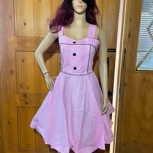 Women's Dress Retro Vintage Swing 1950's Short Sleeve pokadot Print - Picture 4 of 5